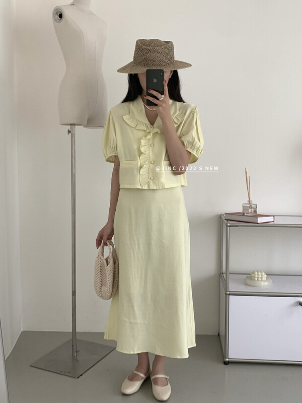 Original price 118.44! [jin.c] Korean fashion shirt + lady pleated skirt set h3063\xyy