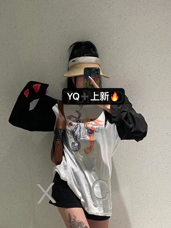 [yyq] round neck cartoon color matching comfortable long sleeve T-shirt 1065\l