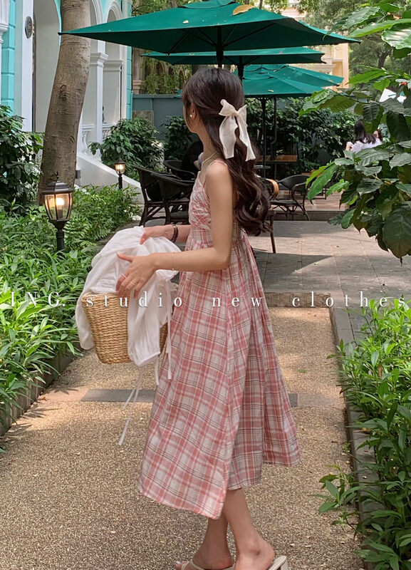 [ing] design pleated Plaid Dress ing9027