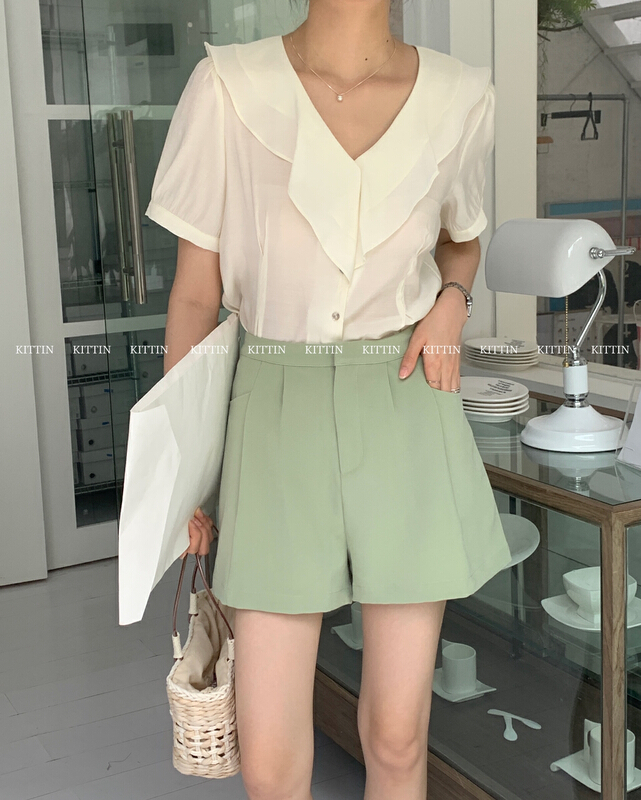[Kittin] Korean fresh lotus leaf collar shirt 8562