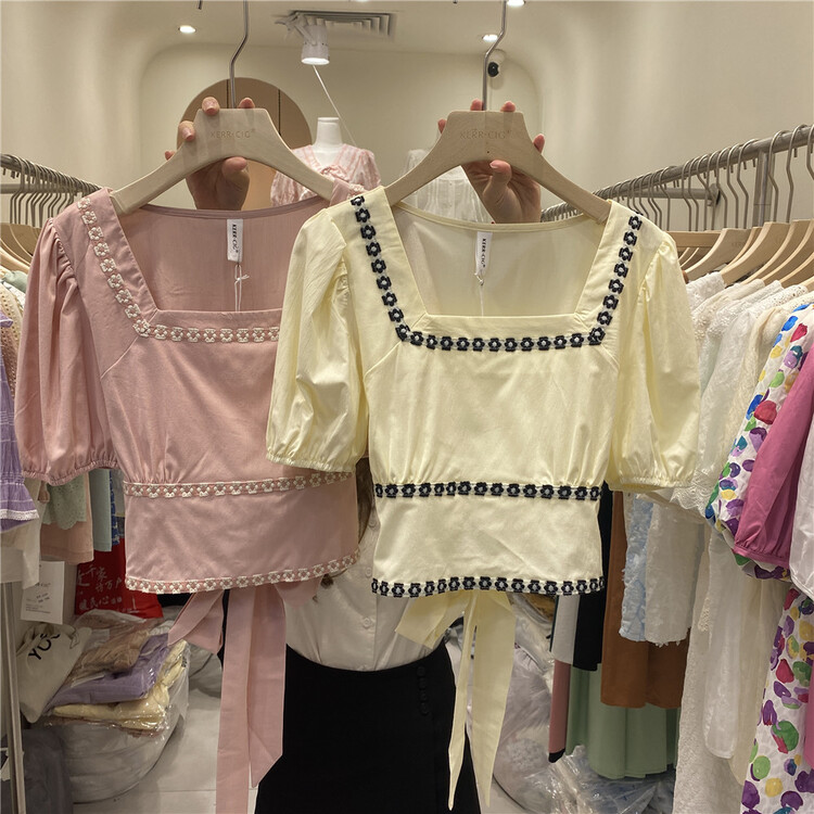 [CIG] Korean version square neck waist strap shirt 6116\zjy
