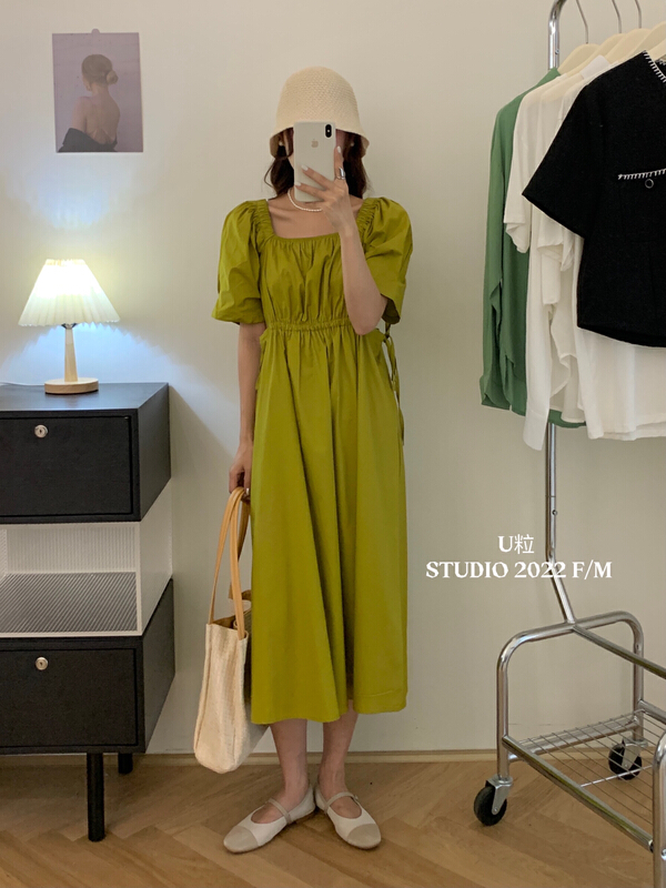 [u-grain] ladies' dress with open waist and square neck 5368\hbx