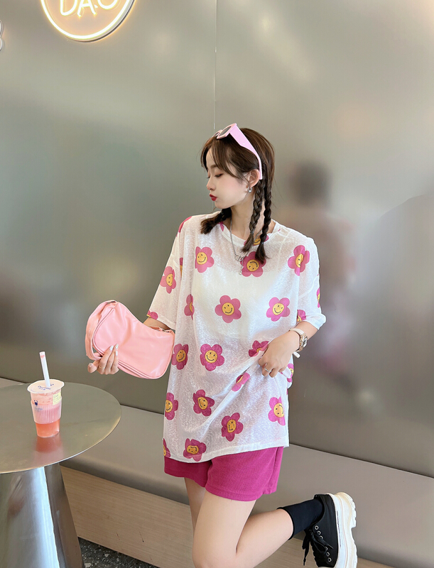 [Irene] round neck loose print short sleeve T-shirt 2385\wtt