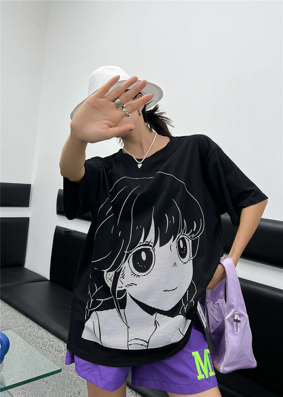 [European and American trends] cartoon girl fashion short sleeve T-shirt (T-shirt only) 72315\l
