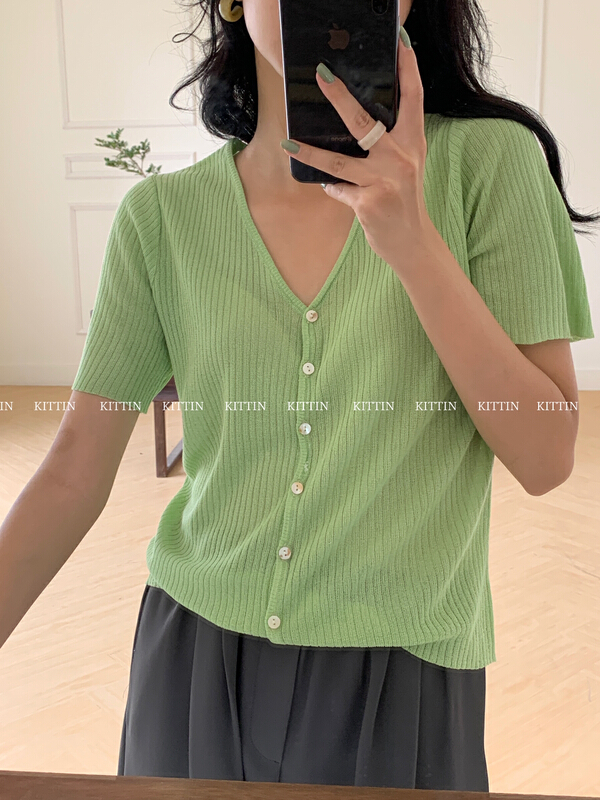 [Kittin] Korean simple V-neck knitted cardigan 165\xyy