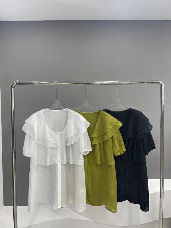 [ppt] Korean loose and simple lotus leaf collar shirt 6697\l