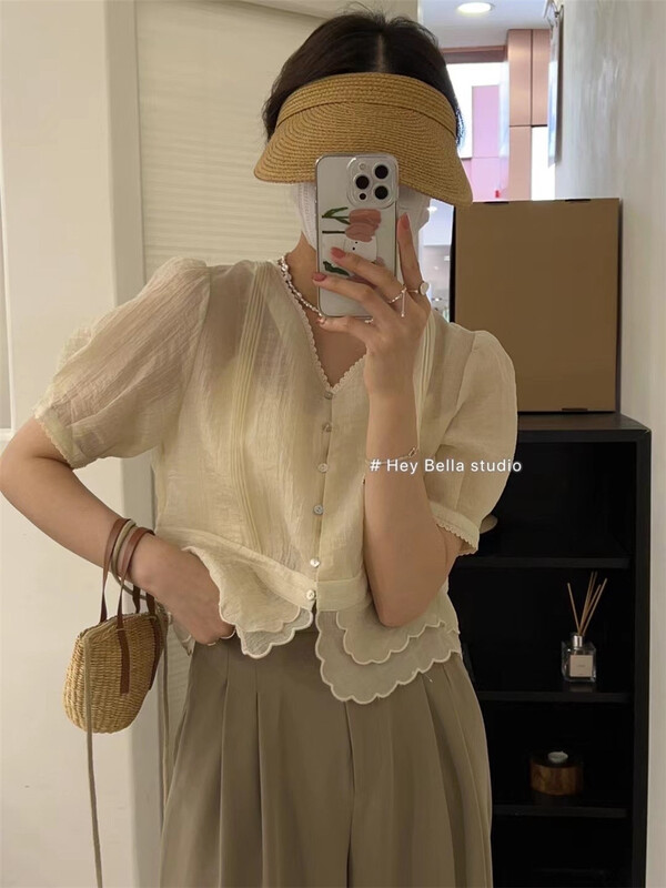 [hey Bella] V-neck single breasted comfortable shirt 2353\ll