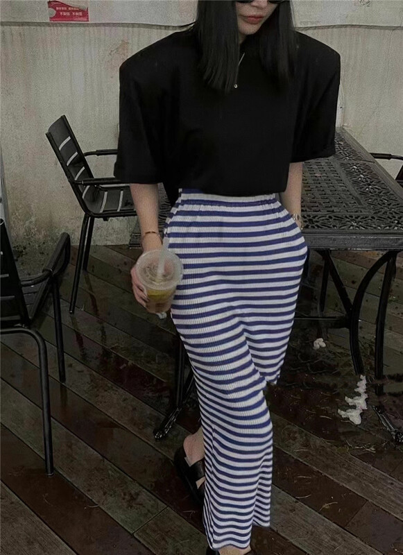 [Yan Zhen] high waist slim striped skirt 87760\pcz