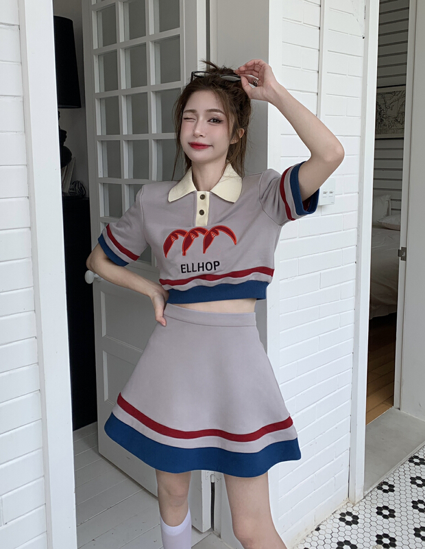 [f · P] playful and lively embroidered sweater + fashionable high waist slim skirt set 98088-1-2\hbx