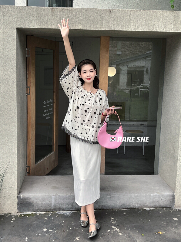 [rare she] elastic waist simple mid length skirt 5278\lsw