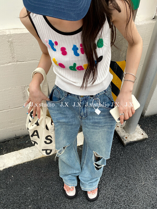 [JX] embroidered Korean sweet spice letter vest / sling z626\wtt