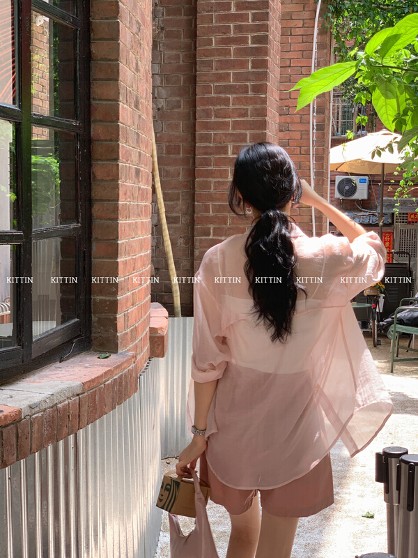 [Kittin] Korean version Tencel back open button sunscreen shirt 836ss