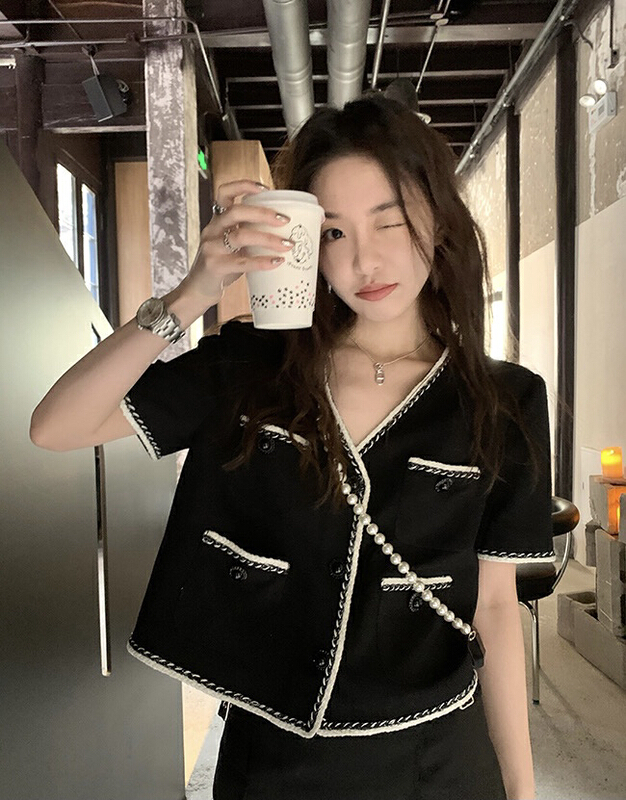 [savage] small fragrance V-neck patchwork contrast jacket e8269\wpl