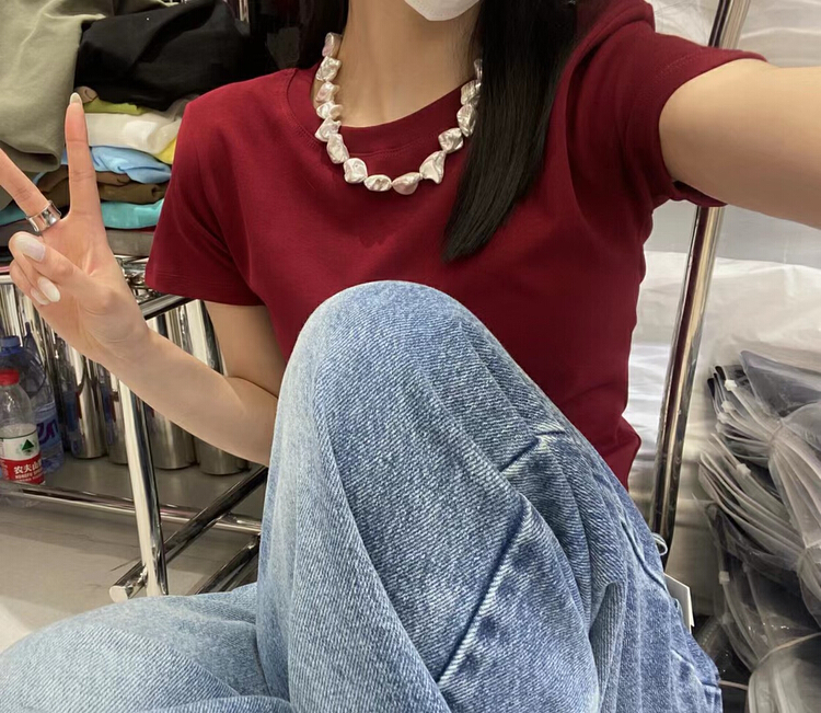 [Yuanxi] popular solid color round neck versatile short sleeve T-shirt a6030\lsl