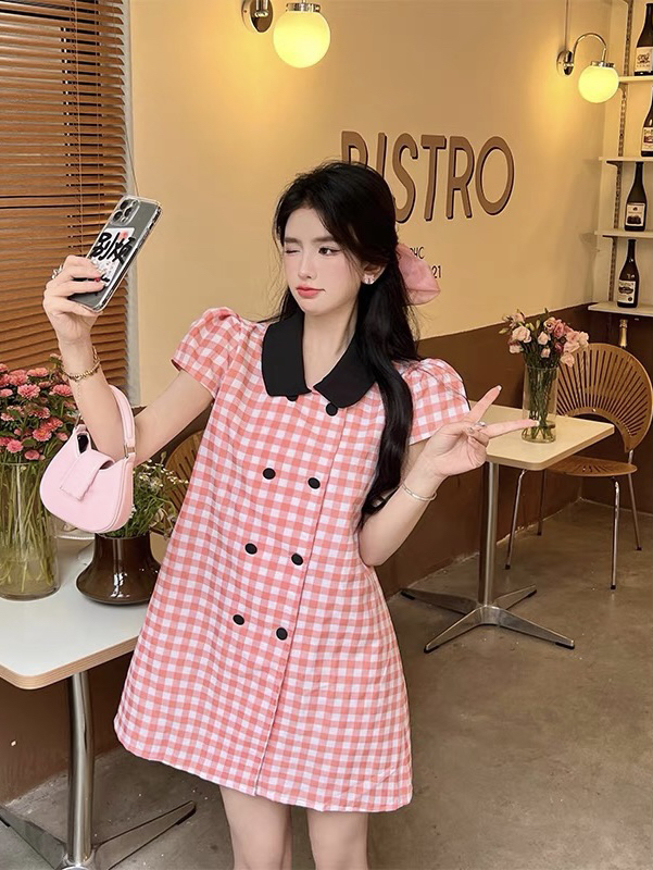 Original price 65.42! [y.jia EJA] contrast polo collar Plaid Dress ys1-1807\pcz