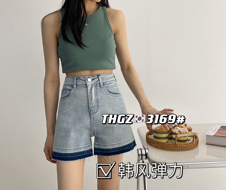 [fairy tale princess] elastic raw edge contrast design denim shorts 3169-5\hjy