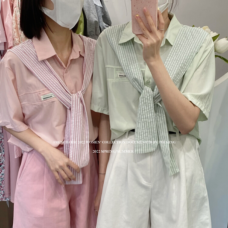 [tea ing] ins fake two short sleeved blouses 22t316\hjy