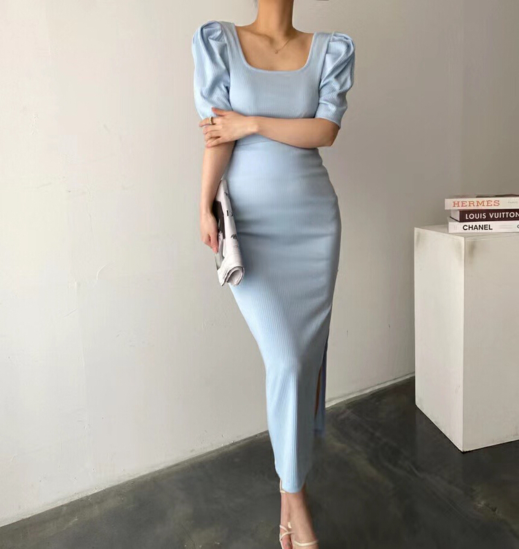 [31 fashion] Korean solid color Top + slim split skirt suit a8003\hjy