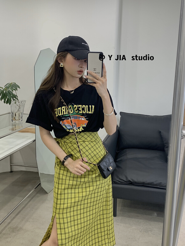 In early summer! [y.jia EJA] round neck printed short sleeve T-shirt + slim skirt two-piece set (excluding matching) 7753\pcz