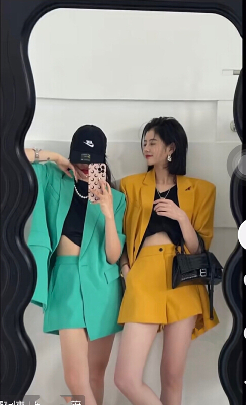 [MI] Korean loose short sleeve suit + clear color casual shorts suit 9133\pcz