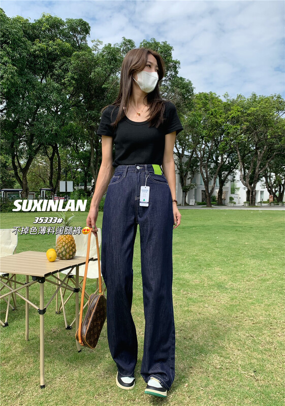 [plain blue] straight loose wide leg jeans 35333\lsl