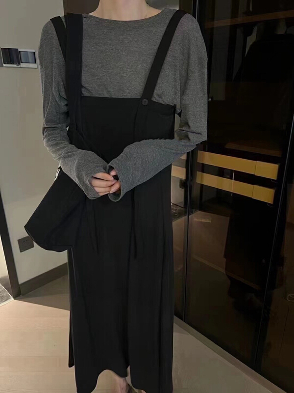 [MI] simple casual long sleeve T-shirt + strap skirt set 9766\pcz
