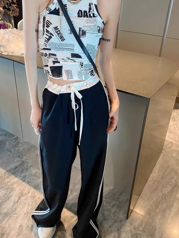 【 DL 】 lace up color block versatile casual pants 8660\wtt