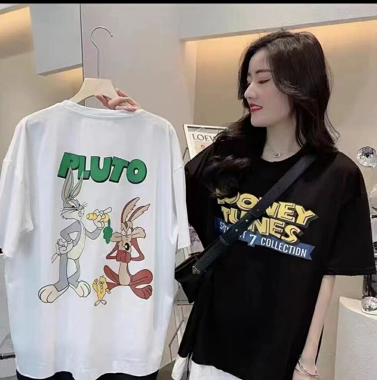 [j.2] Korean version cool and cute bunny printed short sleeve T-shirt 8653\lsw