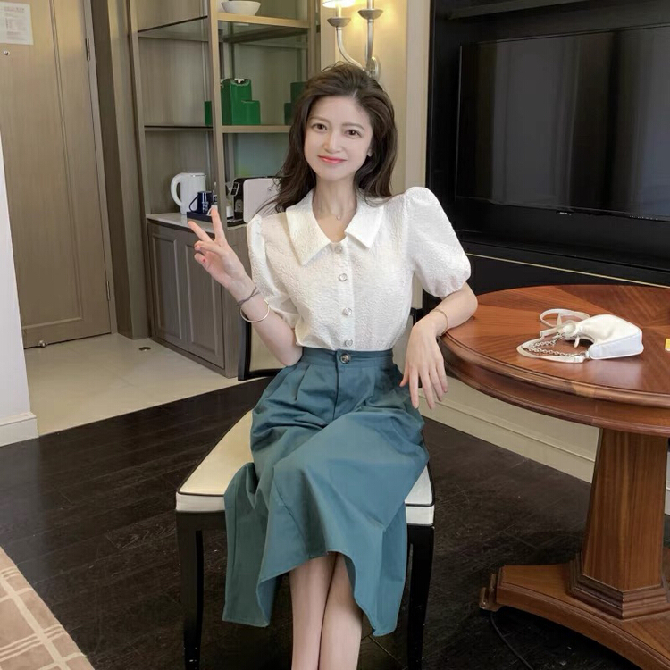 [Huaxi] small fragrance bubble sleeve shirt + slim skirt suit 9123\pcz