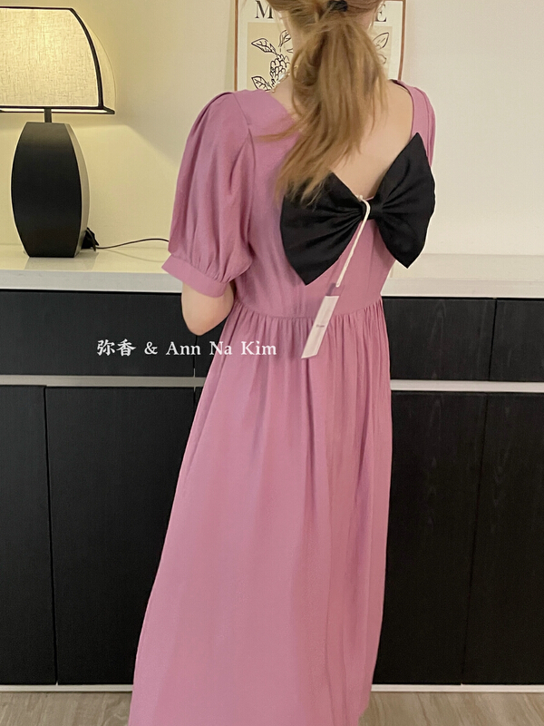 [Mi Xiang] bow V-neck dress (dress only) mx5510\hjy