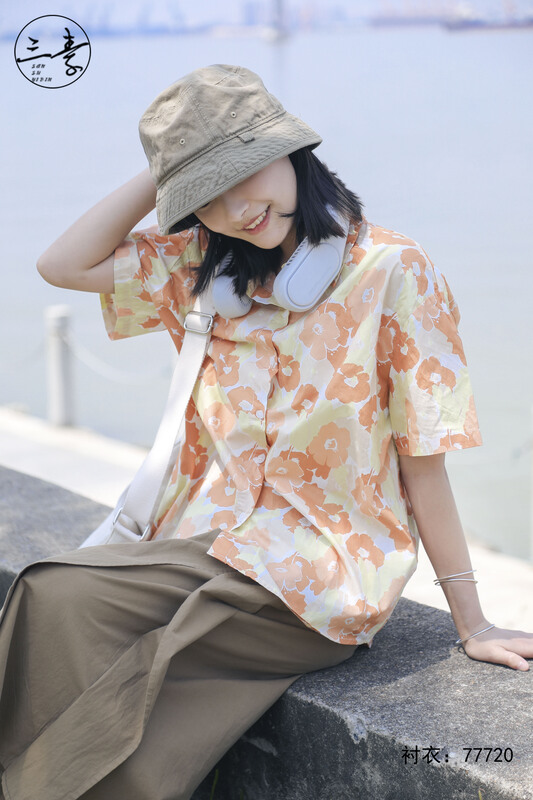 [original of three plain clothes] literary Flower Print Shirt 77720