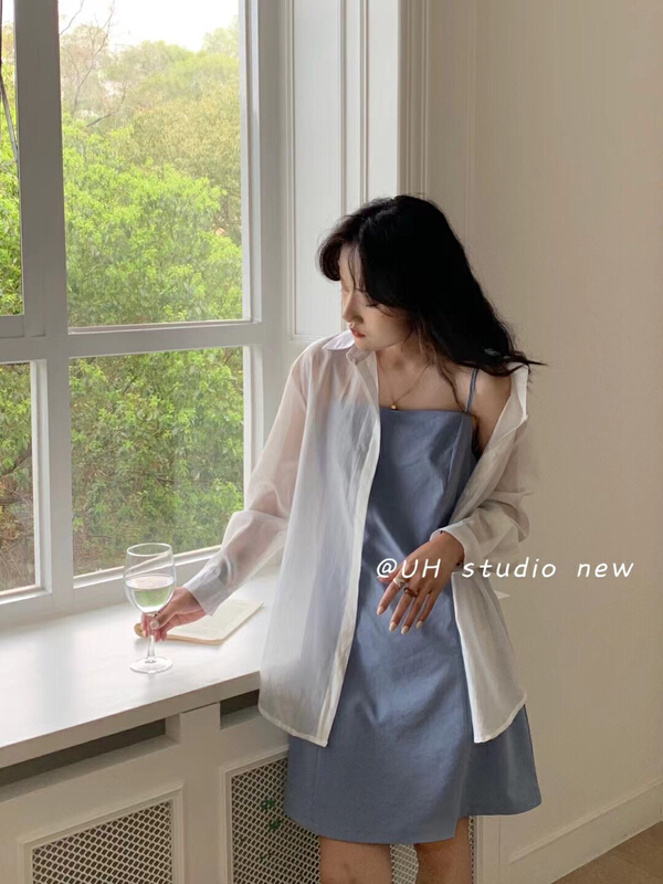 Live 55! [uh] Korean simple and versatile net color suspender dress 6675-1\hjy