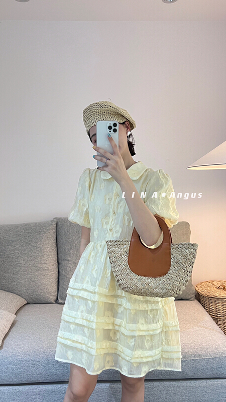 [Lina] three dimensional flower Korean slim dress 0185\hjy