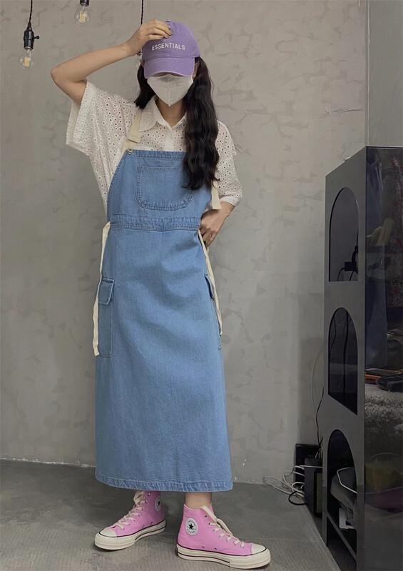 [red Niuniu] casual simple color contrast denim dress 9591\y