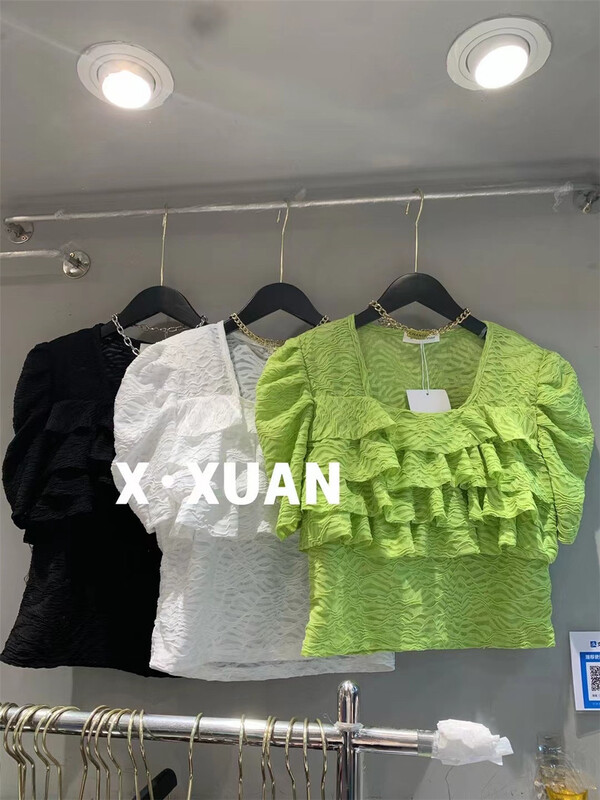 [x.xan] heavy industry square neck Ruffle short sleeve shirt 7192\pcz