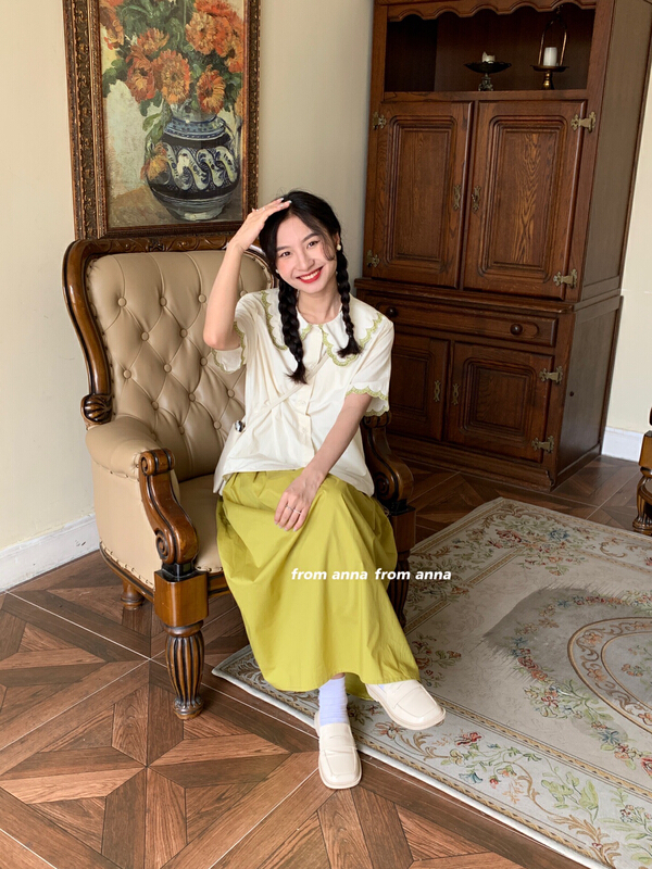 [from Anna] Korean version simple cotton embroidery shirt 2167\lsw
