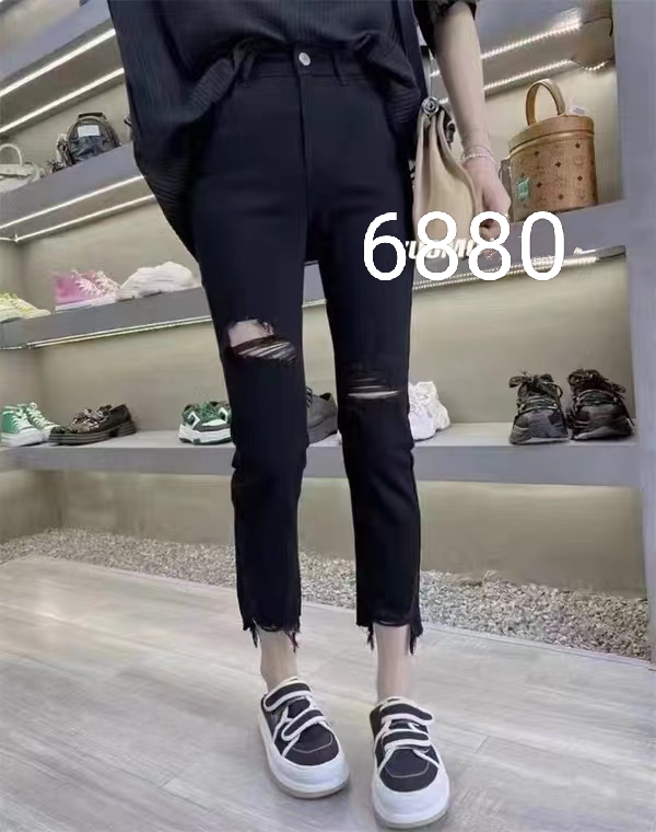 [AI x2 denim] perforated smoke pipe pure black versatile jeans 6880-3\hjy