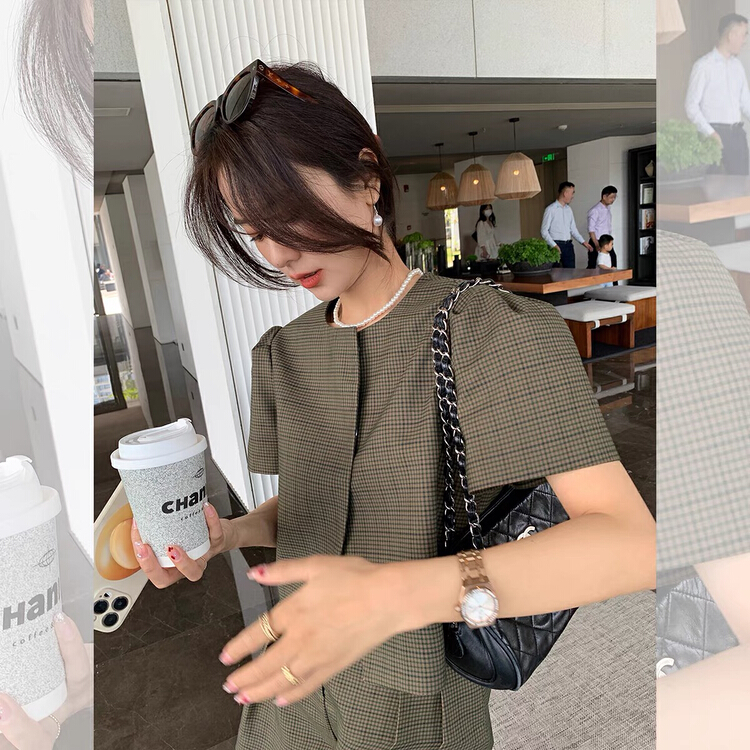 [y.jia EJA] Plaid short sleeve casual Shorts Set 1863