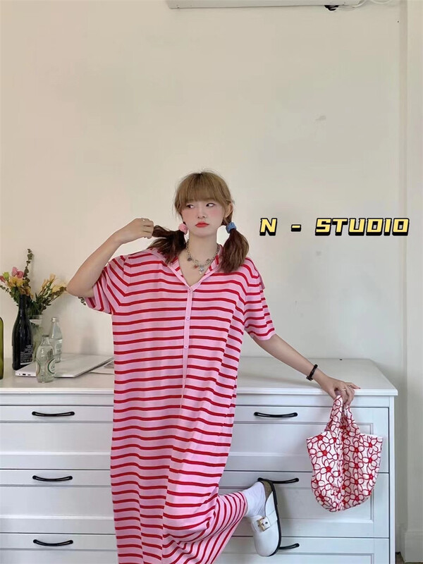 【N】 Striped hooded loose dress m0020\wtt