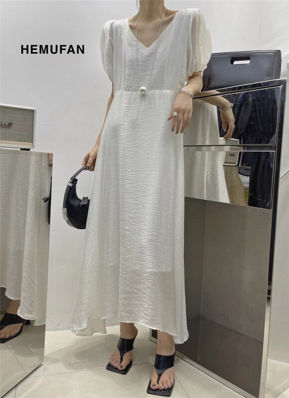 [hemufan hemufan] fashionable simple high-grade texture dress 3765\l