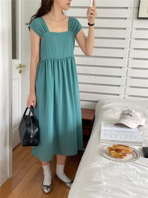 [feeding] Korean solid color loose Sling Dress 7918-h5\cls