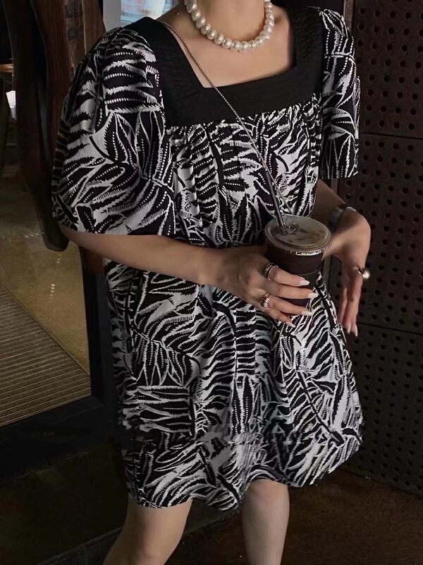 [Han C family] Fashion Square Neck Pullover dress 8186\pcz