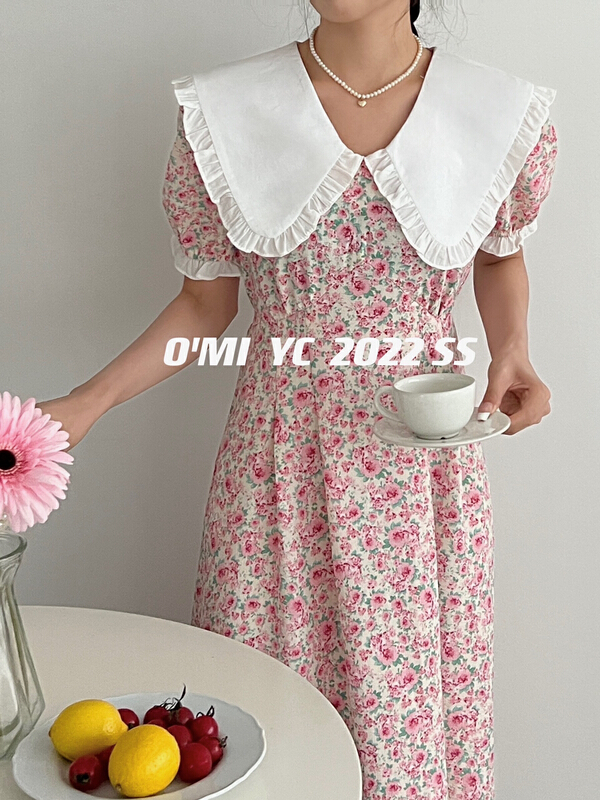 [O MI] French baby collar floral dress 7317\hbx