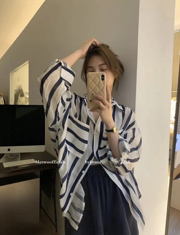 [y.jia EJA] Korean striped shirt Sports Shorts Set 1816