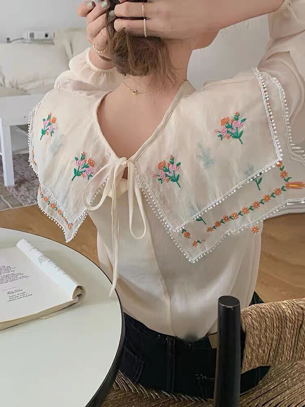 [Dai Dai] French retro Embroidered Baby collar shirt ys4573\hbx