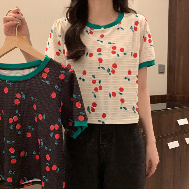 [f · P] round neck cherry print fashion shirt 19016\hbx