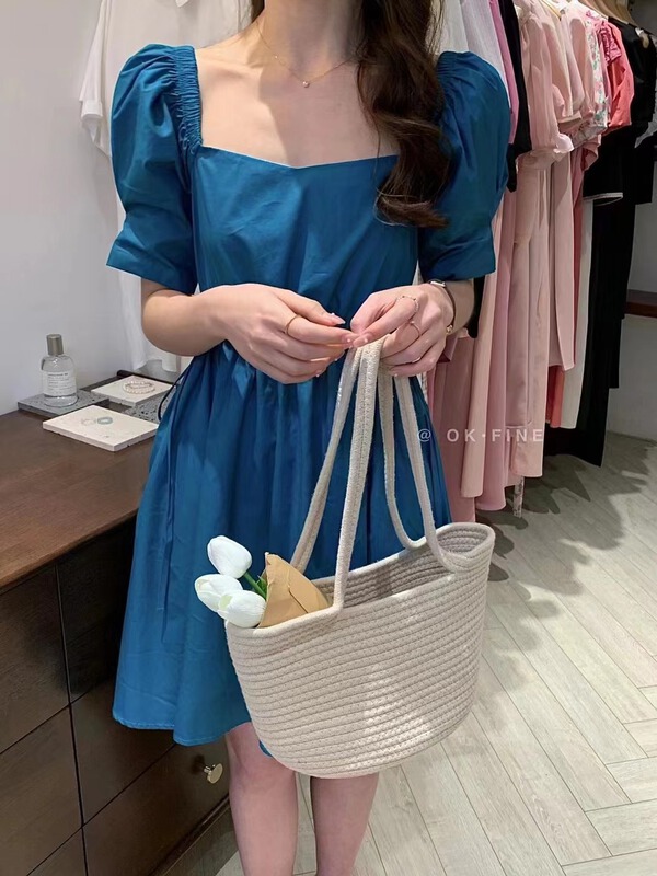 [OK fine] Korean style square neck drawstring ins dress 5053\zjy