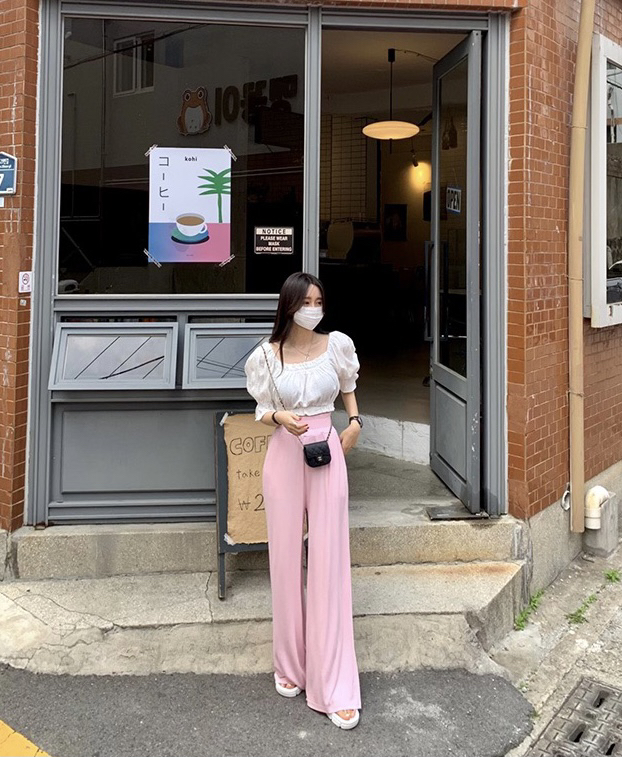 [savage] new summer Korean slim fit solid color high waist elastic waist loose straight casual pants e8608\wpl