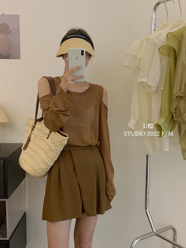 [U grain] dongdamen off shoulder long sleeve T-shirt 33026\hbx