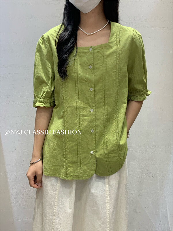 [NZJ] square neck single breasted comfortable shirt 82061\l